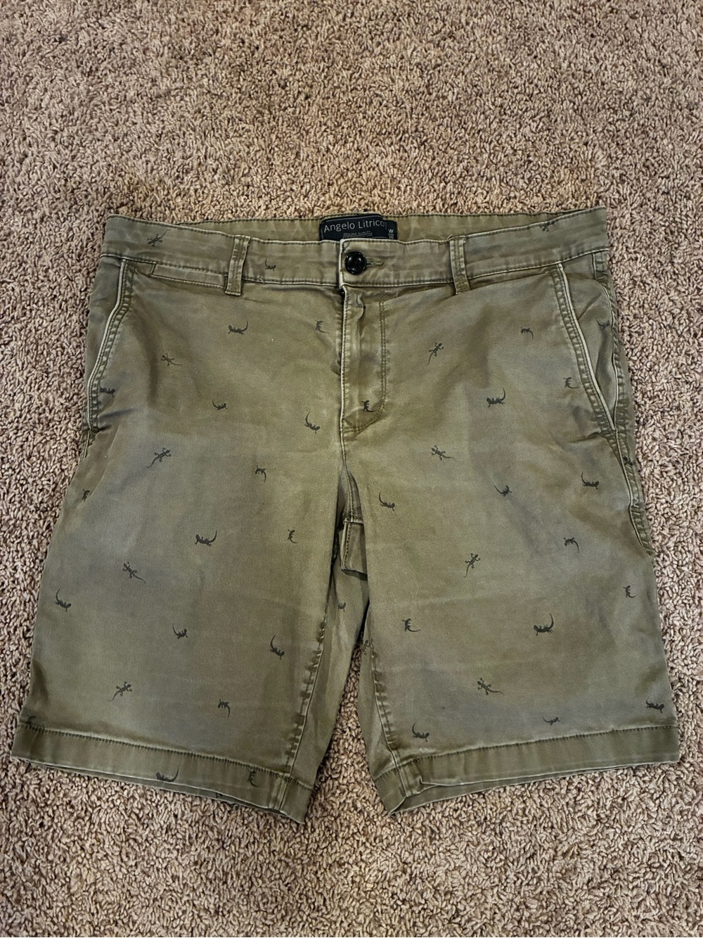 Olive Lizard Print Angelo Litrico Chino Shorts W36